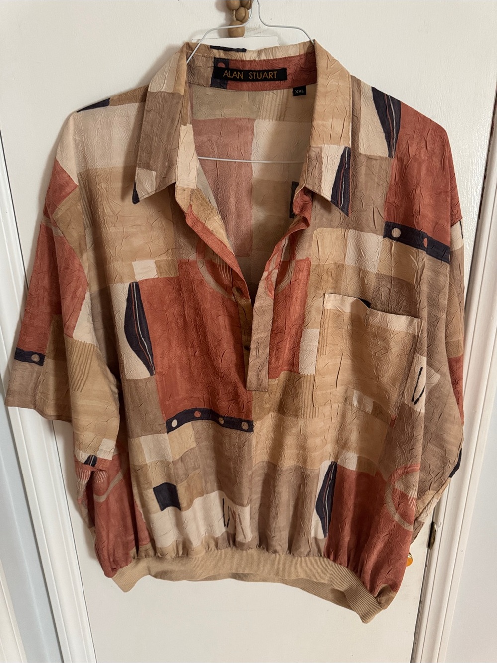 Alan Stuart Abstract Geometric Pullover - Beige, Rust & Navy